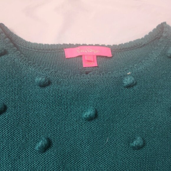 Lilly Pulitzer Women's Size Medium Green Kippa Sweater Pouf Sleeveless Balls - Picture 6 of 10
